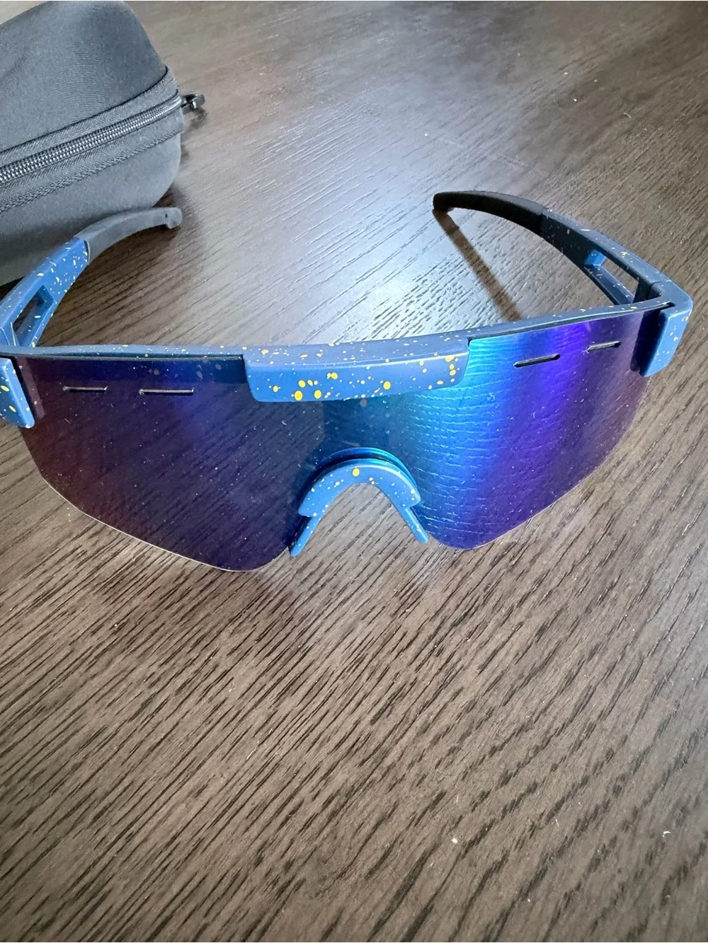 Blue Mirrored Shield Sports Sunglasses